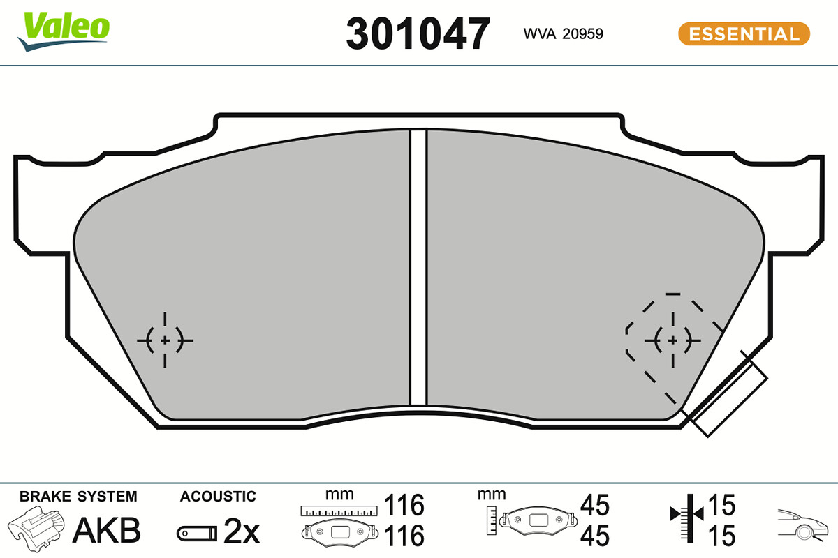 Jeu de 4 plaquettes de frein VALEO 301047